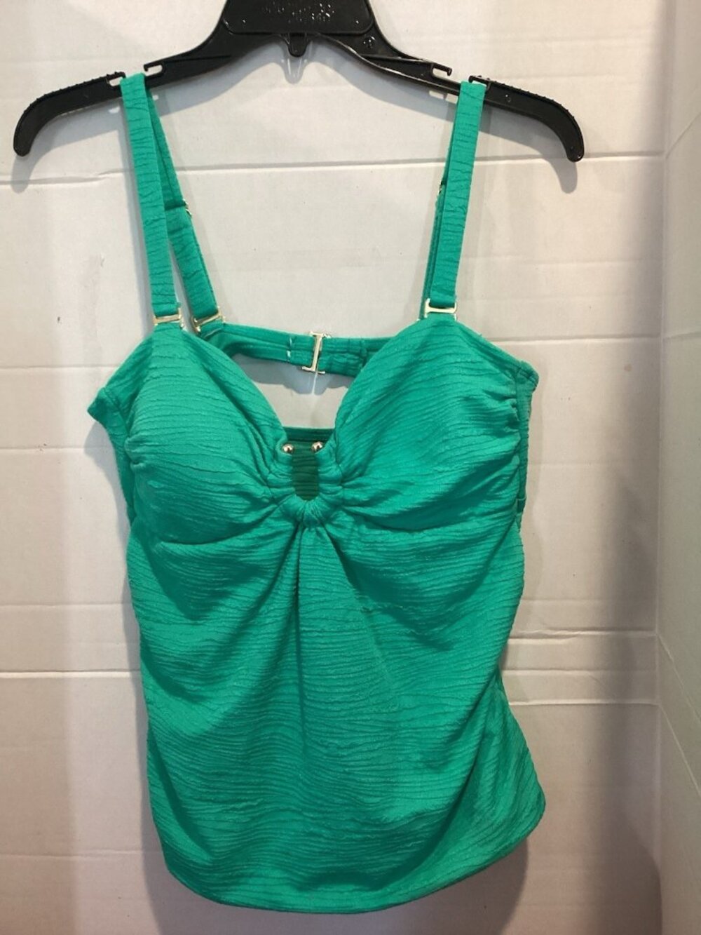 T100-Ladies Time & Tru Green textured bandeau tankini top Size Large (12-14)